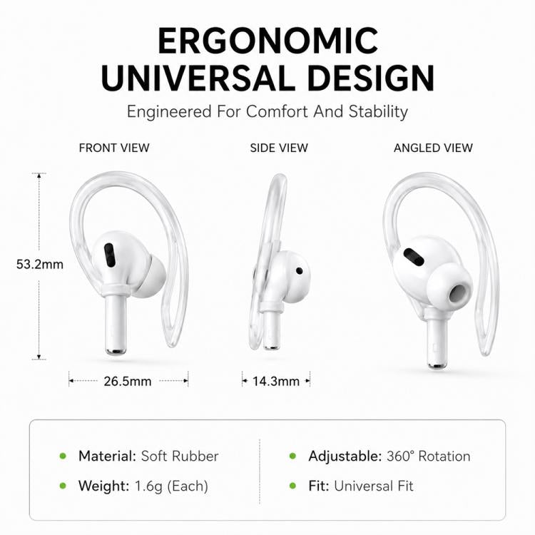 XDcase 3 Pairs Soft Rubber Anti-slip Sports Ear Hooks, For AirPods 3/2/1 & Pro 3/2/1