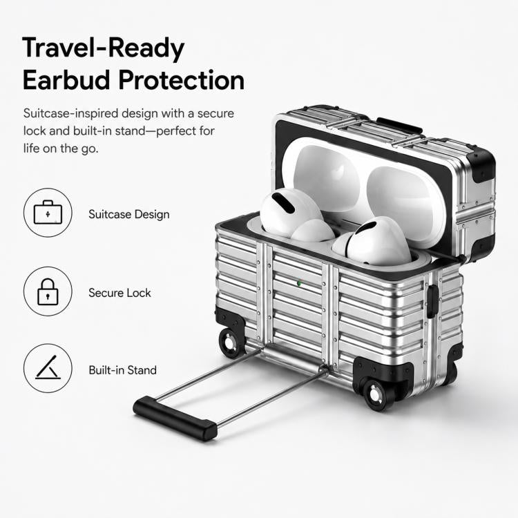 XDcase Suitcase Design PC Hybrid TPU Earphone Case with Holder, For AirPods Pro 3, For AirPods Pro 2 / 1