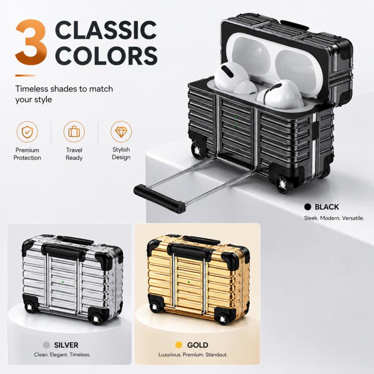 XDcase Suitcase Design PC Hybrid TPU Earphone Case with Holder, For AirPods Pro 3, For AirPods Pro 2 / 1