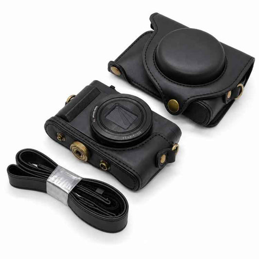 Full Body Retro Vegan Leather Camera Case Bag with Strap, For Sony DSC-WX500