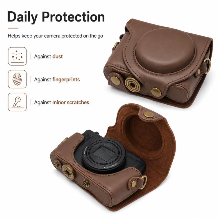 Full Body Retro Vegan Leather Camera Case Bag with Strap, For Sony DSC-WX500