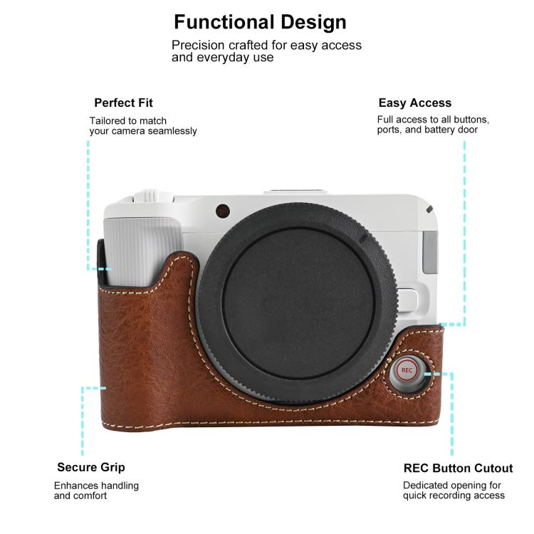 Litchi Texture Vegan Leather Camera Half Case Base, For Canon EOS R50 V