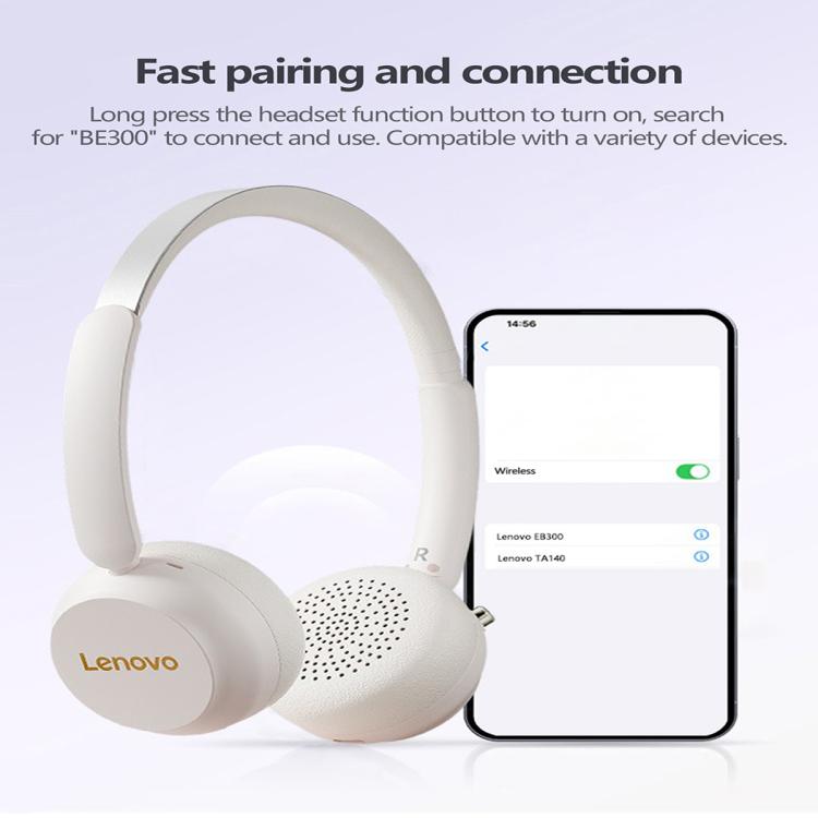 Lenovo EB300 Over-Ear AI Call Noise Reduction Bluetooth Earphone, EB300