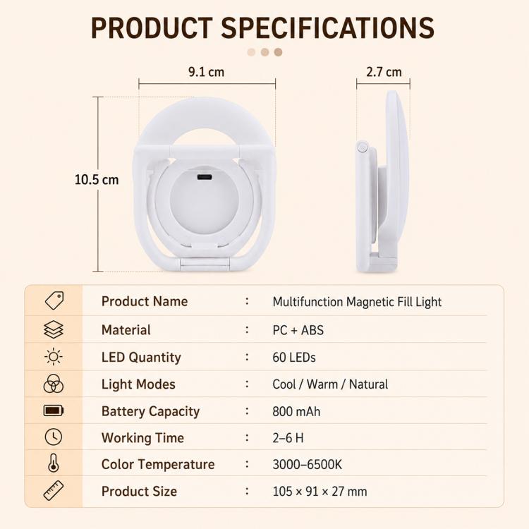 Multifunctional Portable Foldable Magnetic Fill Light Phone Holder