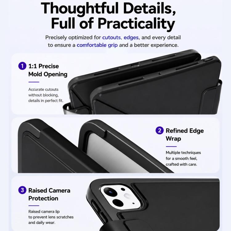 XDcase Detachable Frame Dual-Sided Magnetic Smart Tablet Leather Case with Pencil Holder, For iPad Air 11 2026/2025/2024, For iPad 2025 / 2022, For iPad mini 2024 / 2021, For iPad Pro 11 2022/2021/2020/2018, For iPad Air 10.9 2022 / 2020
