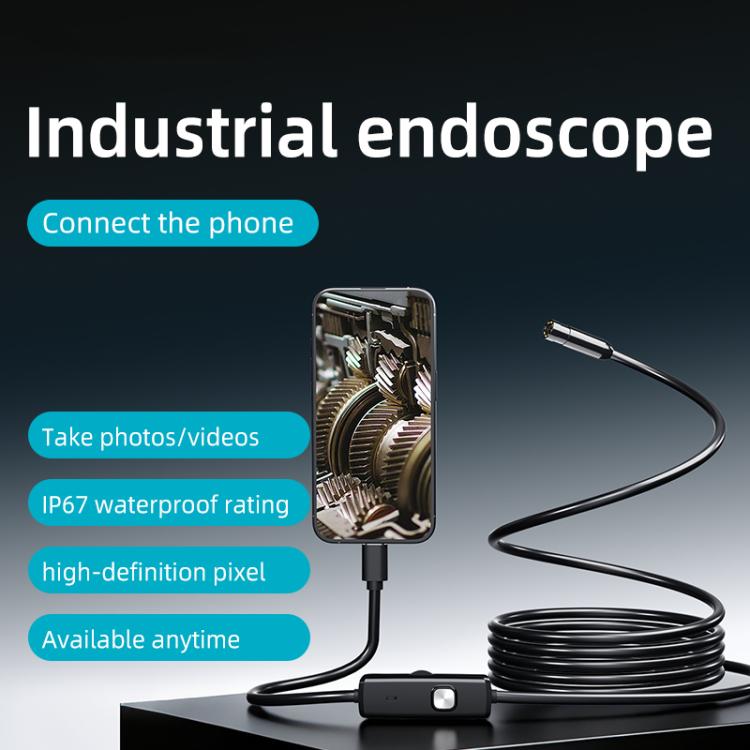 AN112T Type-C IP67 8LEDs 8mm Industry Digital Endoscope, 1m Hard Cable, 2m Hard Cable, 3.5m Hard Cable, 5m Hard Cable, 10m Hard Cable