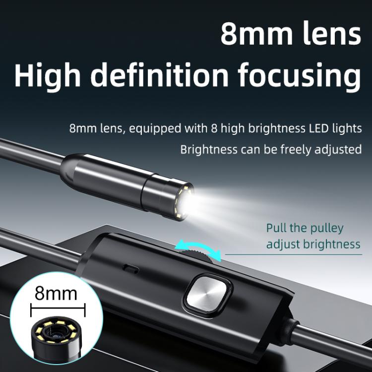 AN112T Type-C IP67 8LEDs 8mm Industry Digital Endoscope, 1m Hard Cable, 2m Hard Cable, 3.5m Hard Cable, 5m Hard Cable, 10m Hard Cable