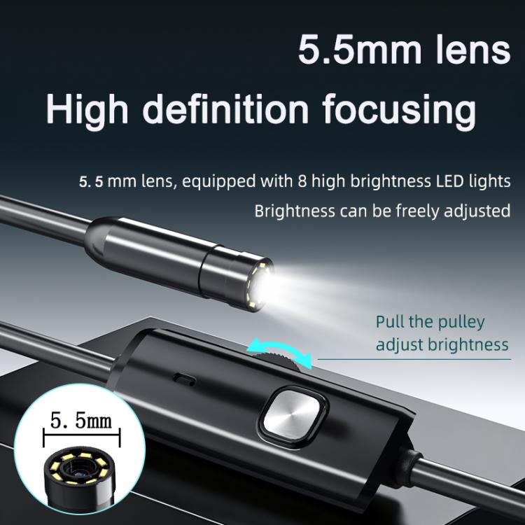 AN112T Type-C IP67 8LEDs 5.5mm Industry Digital Endoscope, 1m Hard Cable, 2m Hard Cable, 3.5m Hard Cable, 5m Hard Cable, 10m Hard Cable