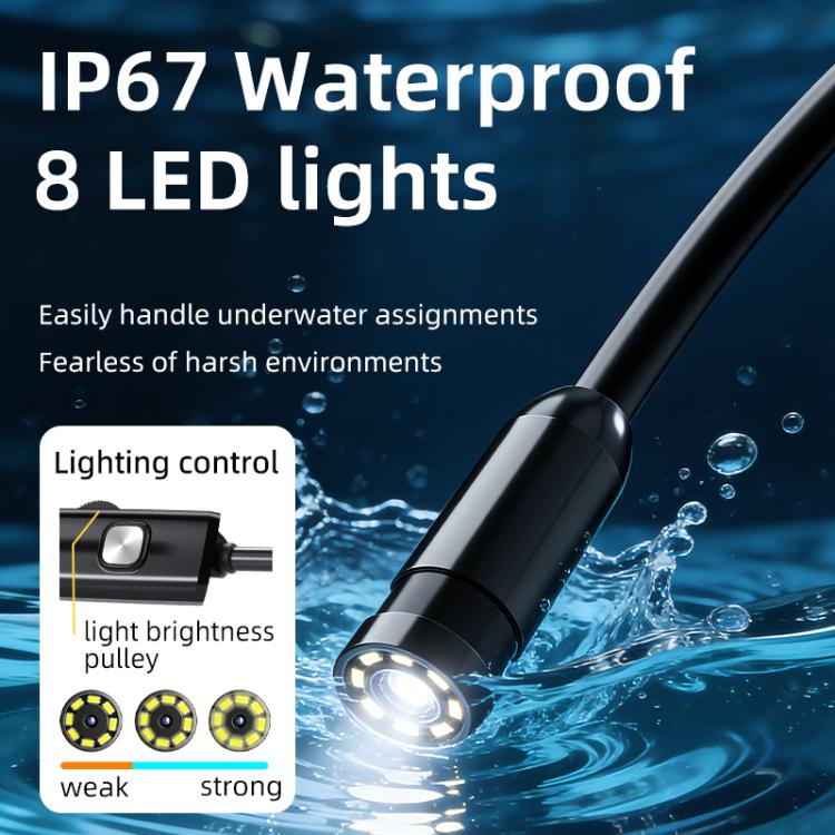 AN112T Type-C and 8 Pin IP67 8LEDs 8mm Industry Digital Endoscope, 1m Hard Cable, 2m Hard Cable, 3.5m Hard Cable, 5m Hard Cable, 10m Hard Cable