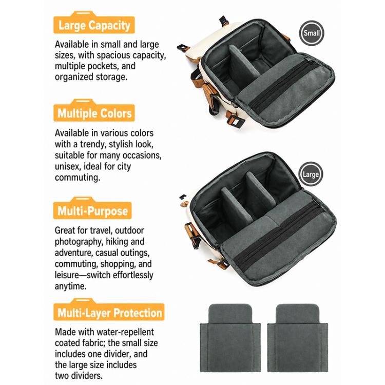 Contrast Color Crossbody Shoulder DSLR Camera Bag, 20 x 18 x 10cm S, 26 x 24 x 11cm L