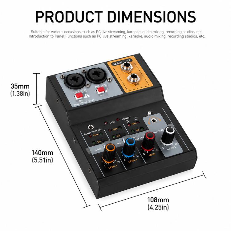 F-2A Multi-function Professional 2-way Recording Mixer USB Live Streaming Sound Card, F-2A