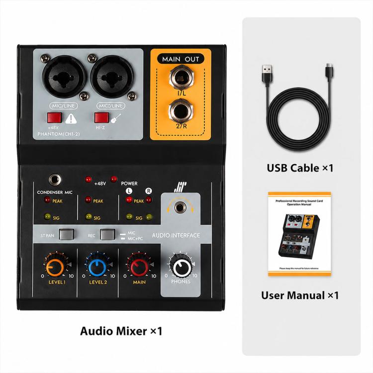 F-2A Multi-function Professional 2-way Recording Mixer USB Live Streaming Sound Card, F-2A