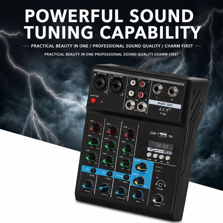 F-4A Multi-function Professional 4-way Recording Mixer Bluetooth Live Streaming Sound Card, EU Plug, UK Plug, US Plug, without Plug