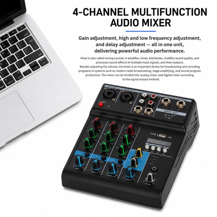 F-4A Multi-function Professional 4-way Recording Mixer Bluetooth Live Streaming Sound Card, EU Plug, UK Plug, US Plug, without Plug