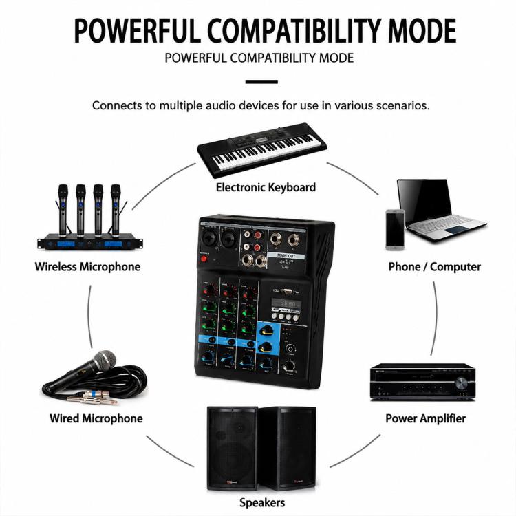 F-4A Multi-function Professional 4-way Recording Mixer Bluetooth Live Streaming Sound Card, EU Plug, UK Plug, US Plug, without Plug