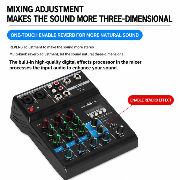 F-4A Multi-function Professional 4-way Recording Mixer Bluetooth Live Streaming Sound Card, EU Plug, UK Plug, US Plug, without Plug