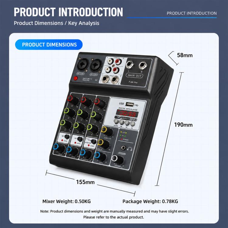 F-4A Pro Multi-function Professional Recording Mixer Bluetooth Live Streaming Sound Card, EU Plug, UK Plug, US Plug