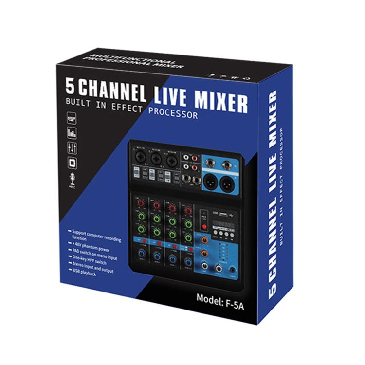 F-5A Multi-function Professional 5-way Recording Mixer Bluetooth Live Streaming Sound Card, EU Plug, UK Plug, US Plug