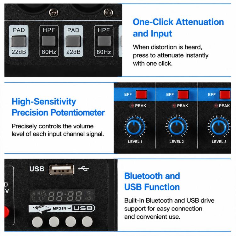 F-5A Multi-function Professional 5-way Recording Mixer Bluetooth Live Streaming Sound Card, EU Plug, UK Plug, US Plug