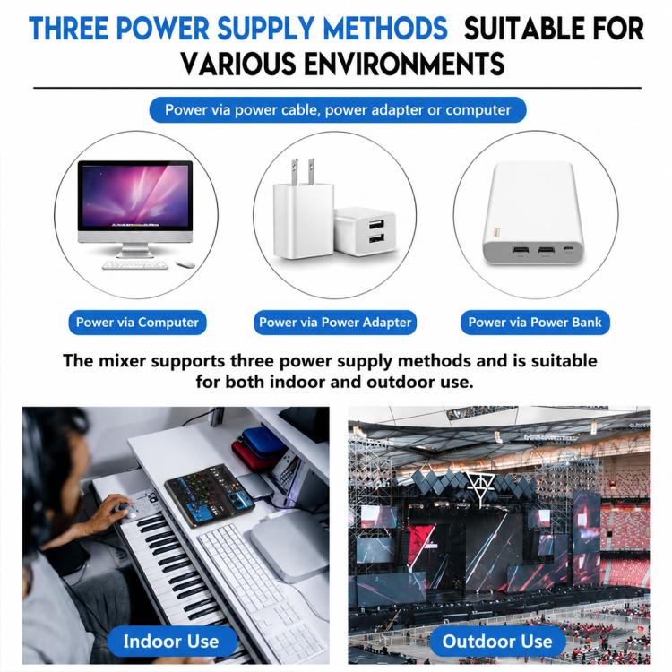 F-5A Multi-function Professional 5-way Recording Mixer Bluetooth Live Streaming Sound Card, EU Plug, UK Plug, US Plug
