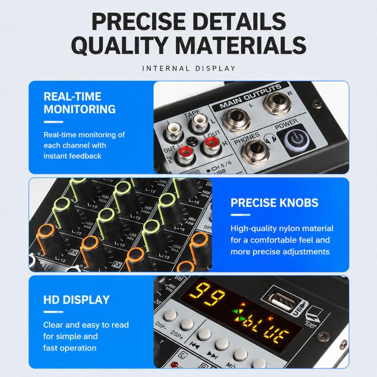 TP-4M 4-Channel Multi-function Professional Recording Mixer Bluetooth Sound Card, EU Plug, UK Plug, US Plug