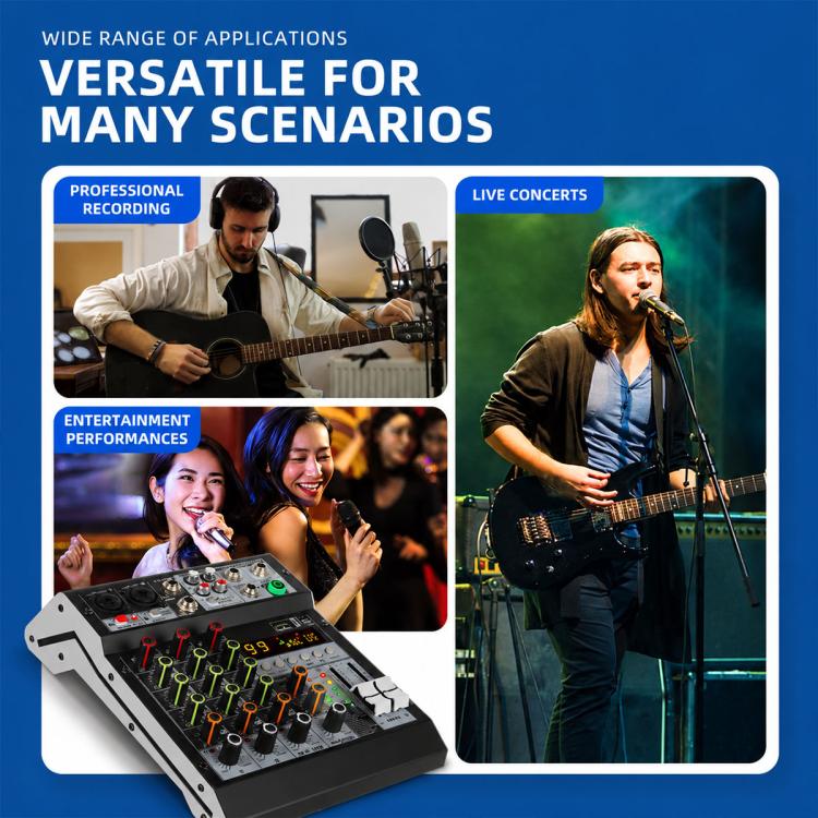 TP-4M 4-Channel Multi-function Professional Recording Mixer Bluetooth Sound Card, EU Plug, UK Plug, US Plug