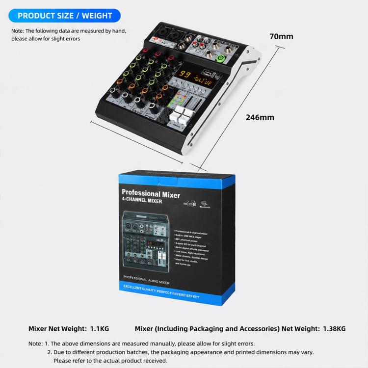 TP-4M 4-Channel Multi-function Professional Recording Mixer Bluetooth Sound Card, EU Plug, UK Plug, US Plug