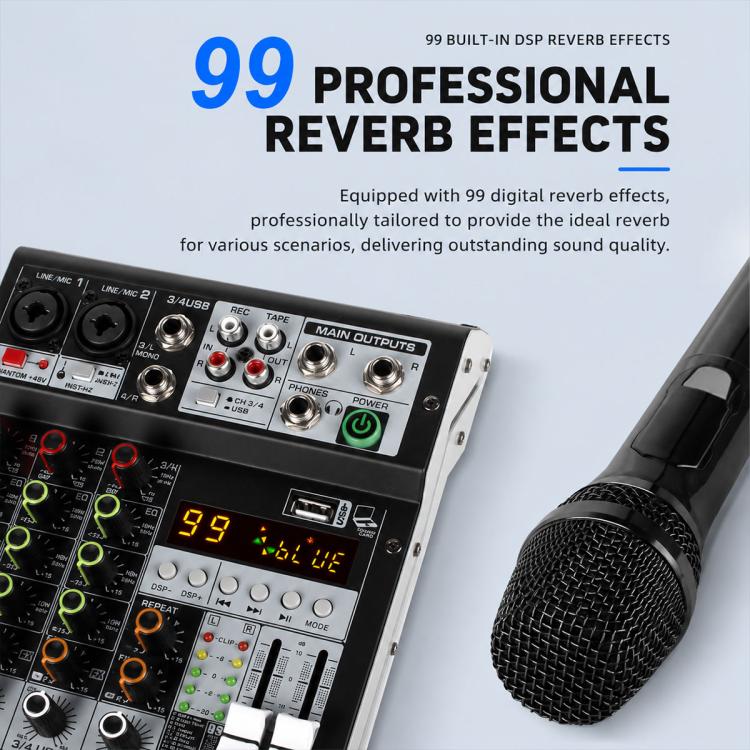 TP-4M 4-Channel Multi-function Professional Recording Mixer Bluetooth Sound Card, EU Plug, UK Plug, US Plug