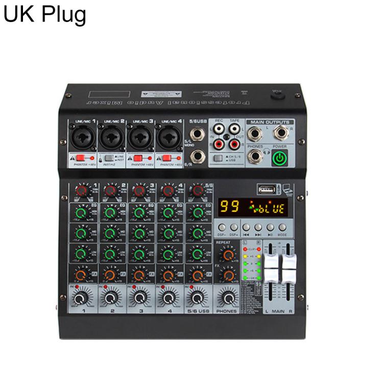 TP-6M 6-Channel Multi-function Professional Recording Mixer Bluetooth Sound Card, EU Plug, UK Plug, US Plug