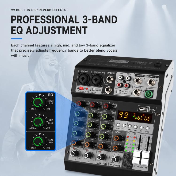 TP-6M 6-Channel Multi-function Professional Recording Mixer Bluetooth Sound Card, EU Plug, UK Plug, US Plug