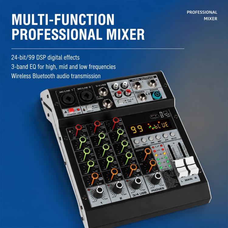 TP-6M 6-Channel Multi-function Professional Recording Mixer Bluetooth Sound Card, EU Plug, UK Plug, US Plug