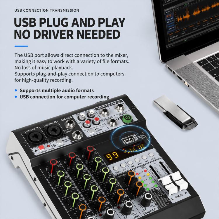 TP-8M 8-Channel Multi-function Professional Recording Mixer Bluetooth Sound Card, EU Plug, UK Plug, US Plug