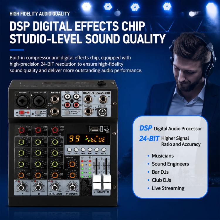 TP-8M 8-Channel Multi-function Professional Recording Mixer Bluetooth Sound Card, EU Plug, UK Plug, US Plug