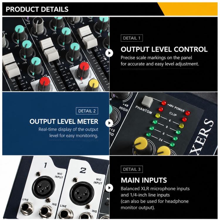 F4 4-Channel Multi-function Professional Bluetooth Live Streaming Mixer, EU Plug, UK Plug, US Plug