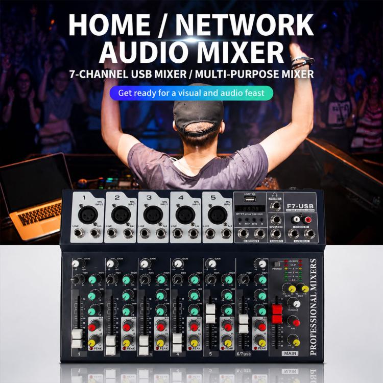 F7 7-Channel Multi-function Professional Bluetooth Live Streaming Mixer, EU Plug, UK Plug, US Plug