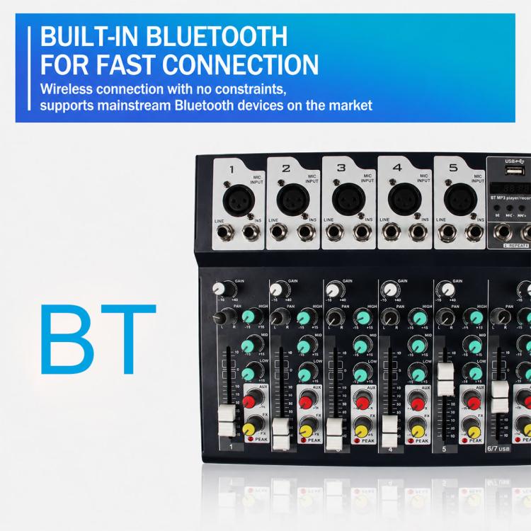 F7 7-Channel Multi-function Professional Bluetooth Live Streaming Mixer, EU Plug, UK Plug, US Plug