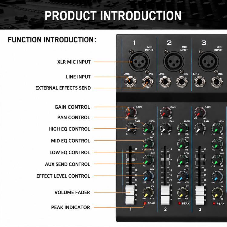 MG-04 4-Channel Multi-function Professional Bluetooth Live Streaming Recording Mixer, EU Plug, UK Plug, US Plug