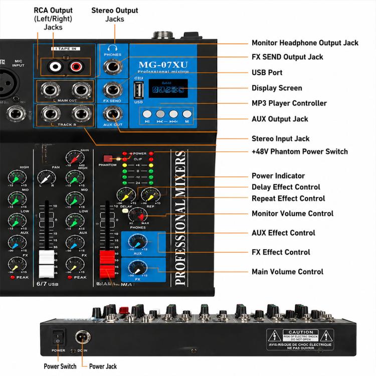 MG-04 4-Channel Multi-function Professional Bluetooth Live Streaming Recording Mixer, EU Plug, UK Plug, US Plug