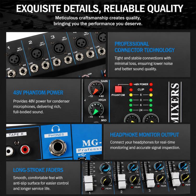 MG-07 7-Channel Multi-function Professional Bluetooth Live Streaming Recording Mixer, EU Plug, UK Plug, US Plug