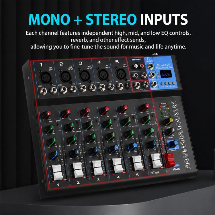 MG-07 7-Channel Multi-function Professional Bluetooth Live Streaming Recording Mixer, EU Plug, UK Plug, US Plug