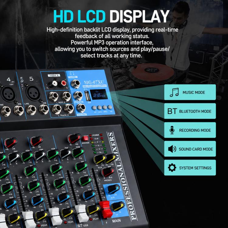 MG-07 7-Channel Multi-function Professional Bluetooth Live Streaming Recording Mixer, EU Plug, UK Plug, US Plug