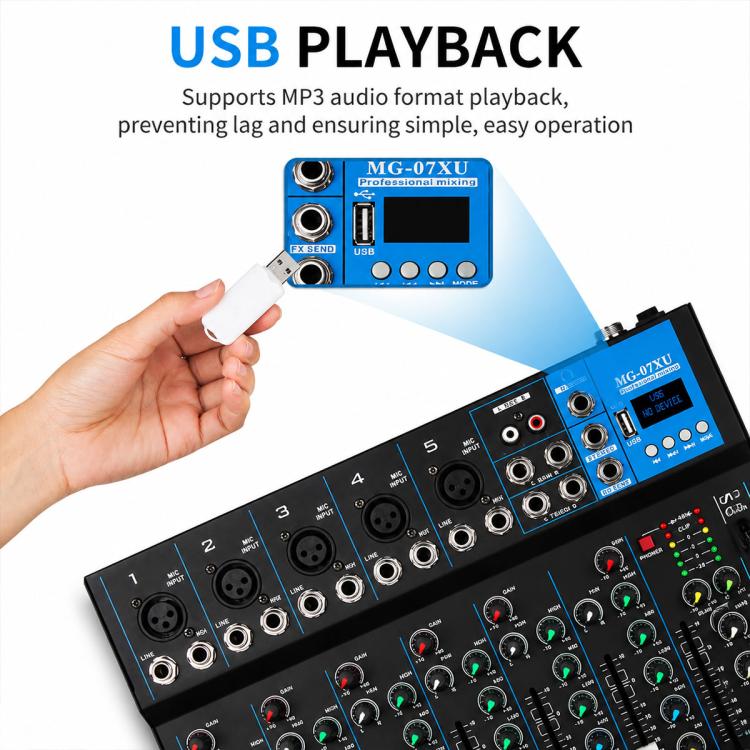 MG-07 7-Channel Multi-function Professional Bluetooth Live Streaming Recording Mixer, EU Plug, UK Plug, US Plug