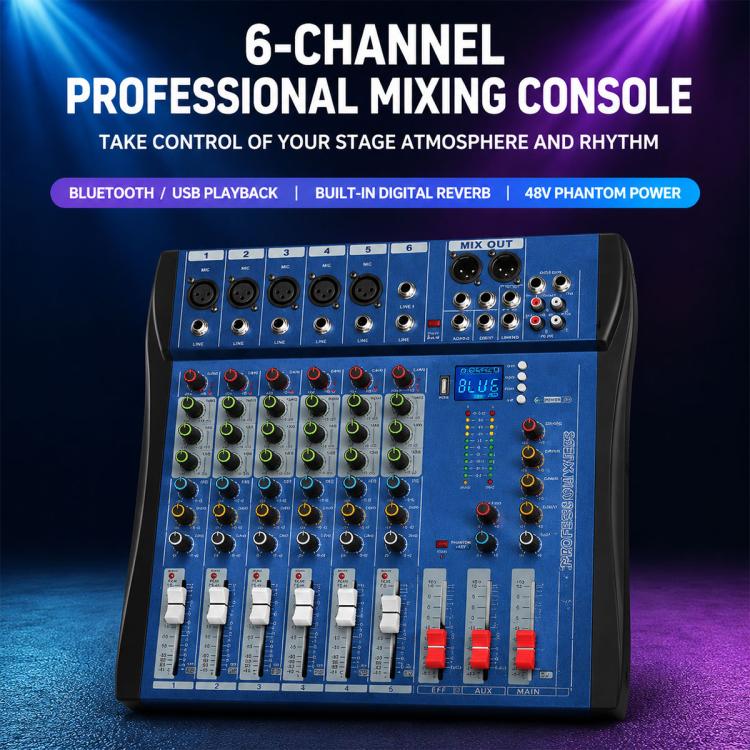 CT-6 6-Channel Professional Bluetooth Mixer with Amplifier, EU Plug, UK Plug, US Plug