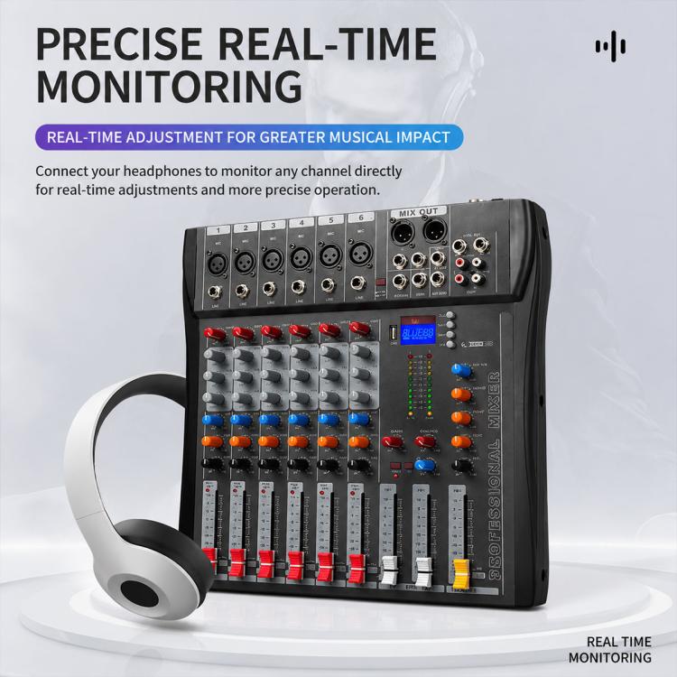 CT-6 6-Channel Professional Bluetooth Mixer with Amplifier, EU Plug, UK Plug, US Plug