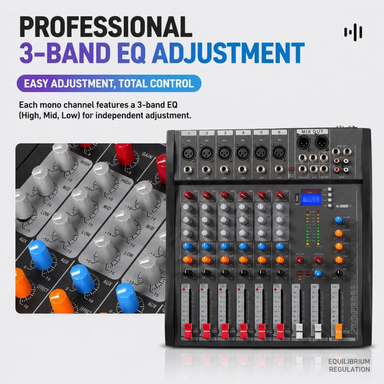 CT-6 6-Channel Professional Bluetooth Mixer with Amplifier, EU Plug, UK Plug, US Plug