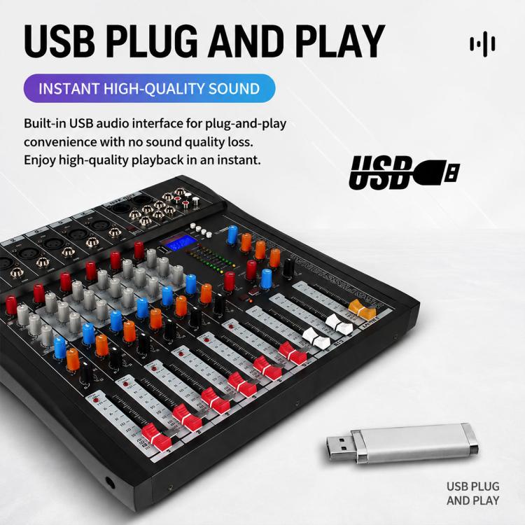 CT-6 6-Channel Professional Bluetooth Mixer with Amplifier, EU Plug, UK Plug, US Plug