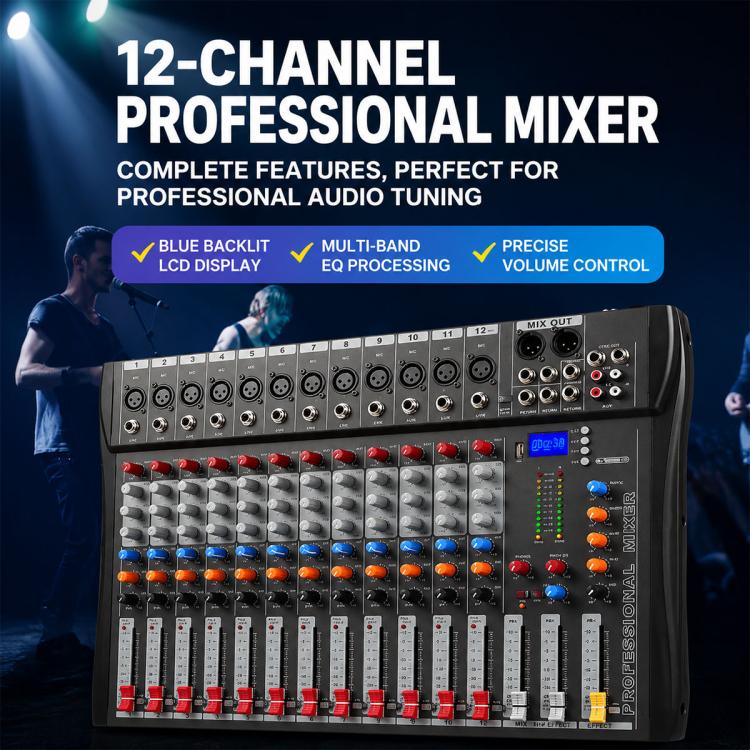 CT-12 12-Channel Professional Bluetooth Recording Live Streaming Mixer, EU Plug, UK Plug, US Plug