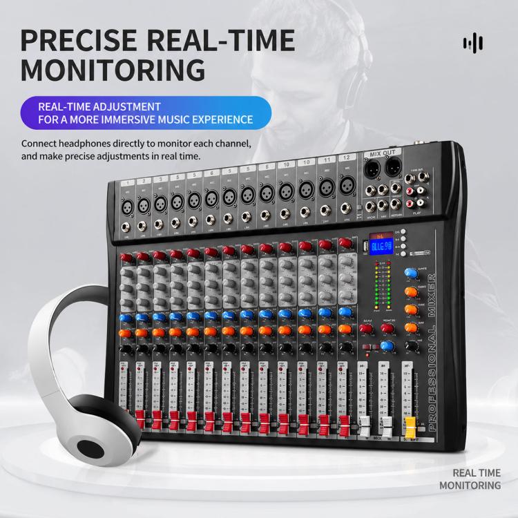 CT-12 12-Channel Professional Bluetooth Recording Live Streaming Mixer, EU Plug, UK Plug, US Plug