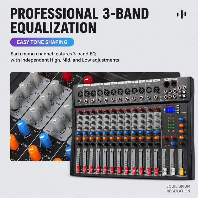 CT-12 12-Channel Professional Bluetooth Recording Live Streaming Mixer, EU Plug, UK Plug, US Plug