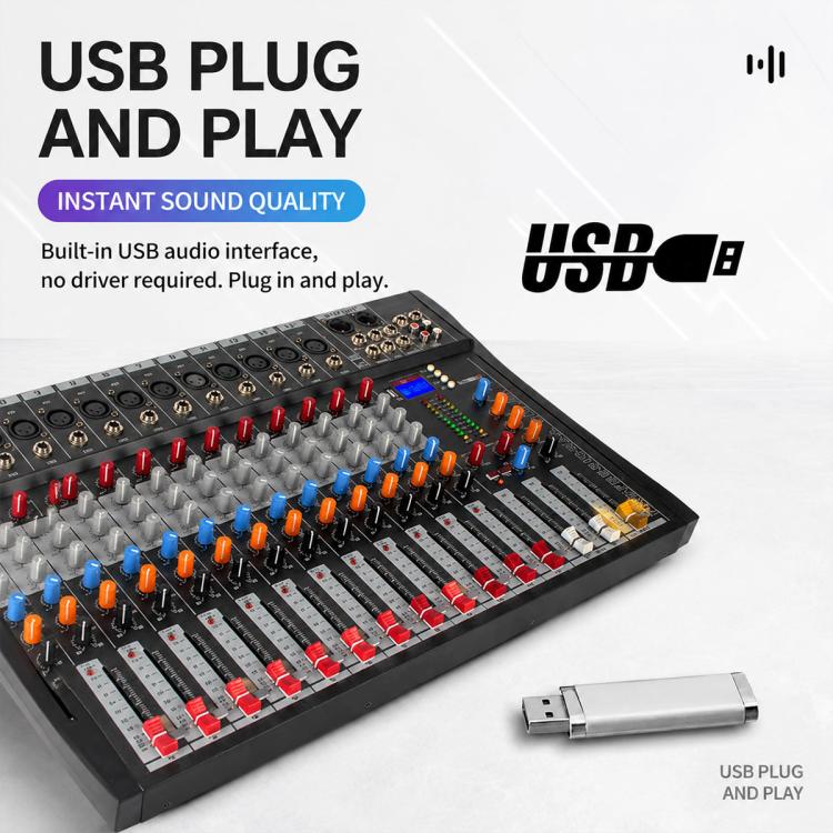 CT-12 12-Channel Professional Bluetooth Recording Live Streaming Mixer, EU Plug, UK Plug, US Plug